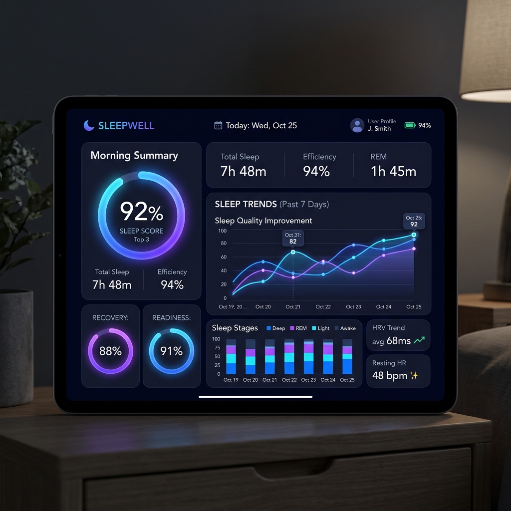 Oura ring app sleep score dashboard displaying deep sleep improvement